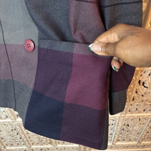 Vintage Albert Capraro Jacket Coat Blazer Gray Burgundy Plaid USA Union Made 16 - Picture 3 of 10